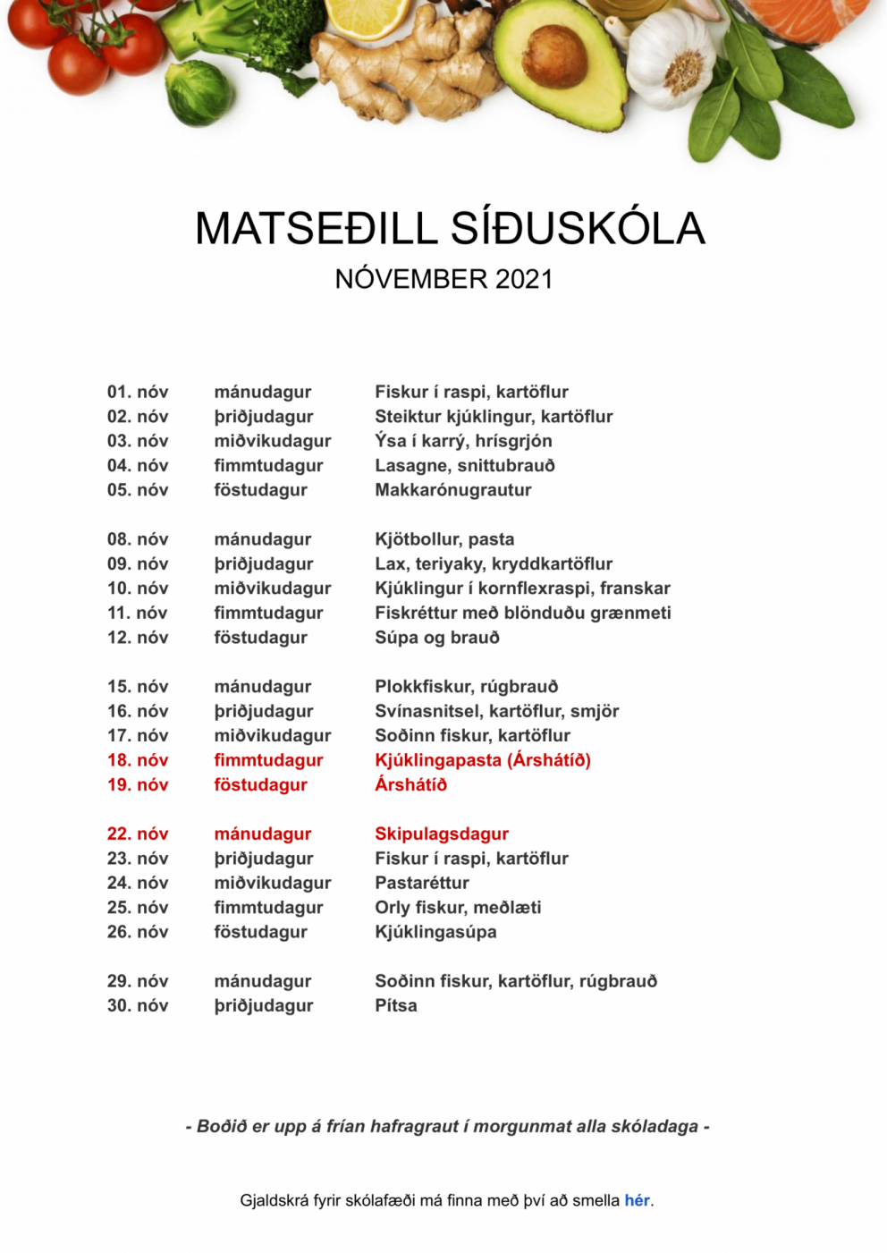 Matseðill - Nóvember 2021